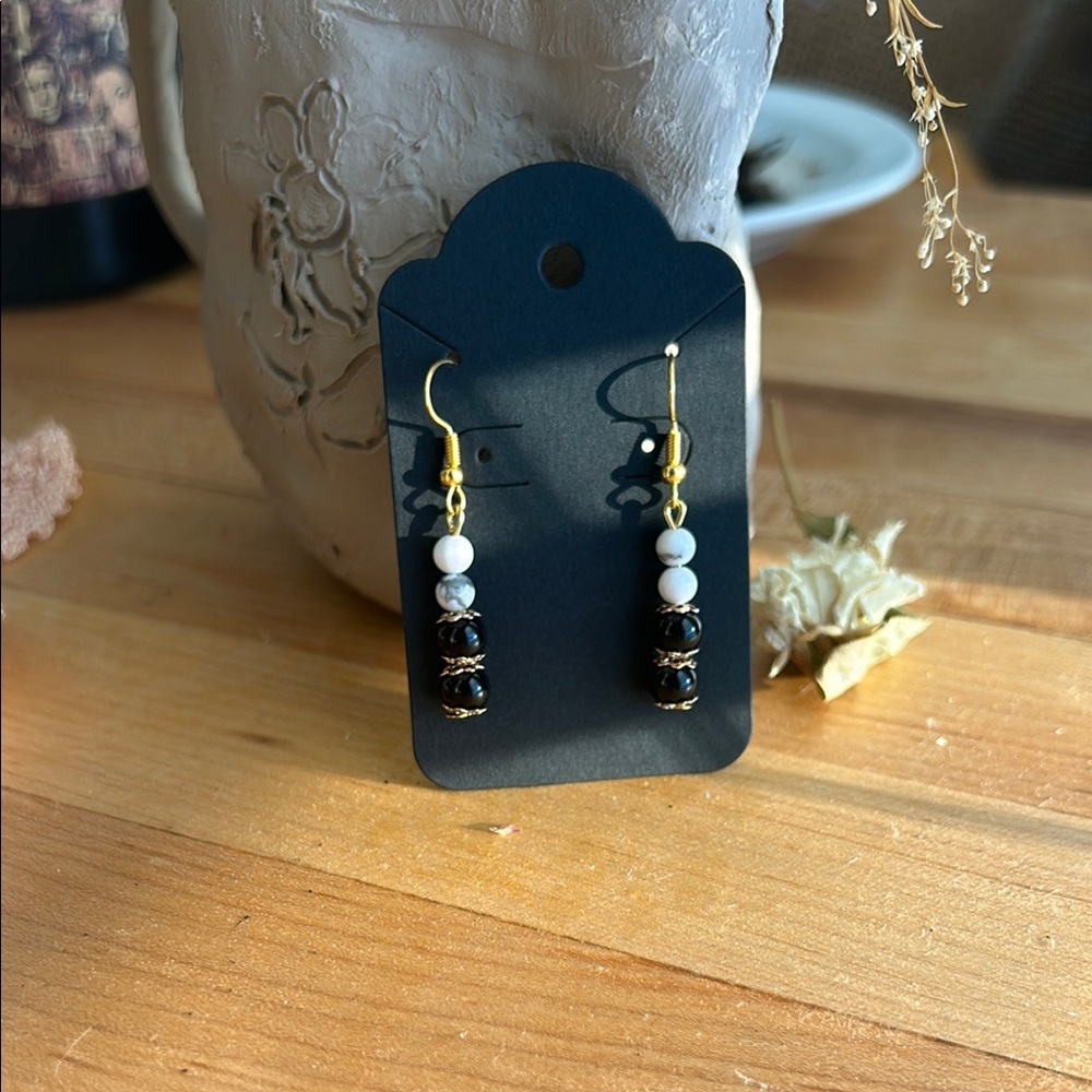 Elegant Black and White Beaded Earrings